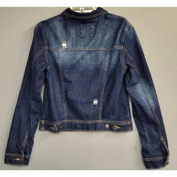 Wax Jean Jacket Womens Medium Distressed Denim Button Up Trucker Vintage Style - Picture 11 of 12